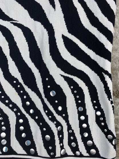 Womens Y2K Zebra Print Studded Top