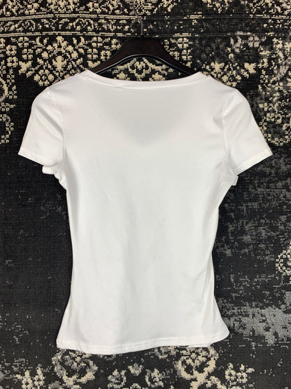 Y2K Style White V-Neck Graphic T-Shirt