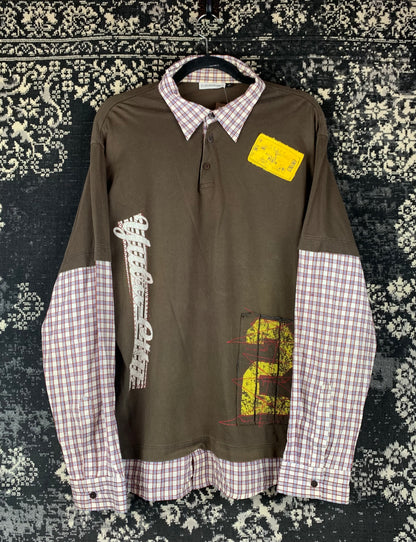 Mens Y2K Clockhouse Distressed Long Sleeve Polo