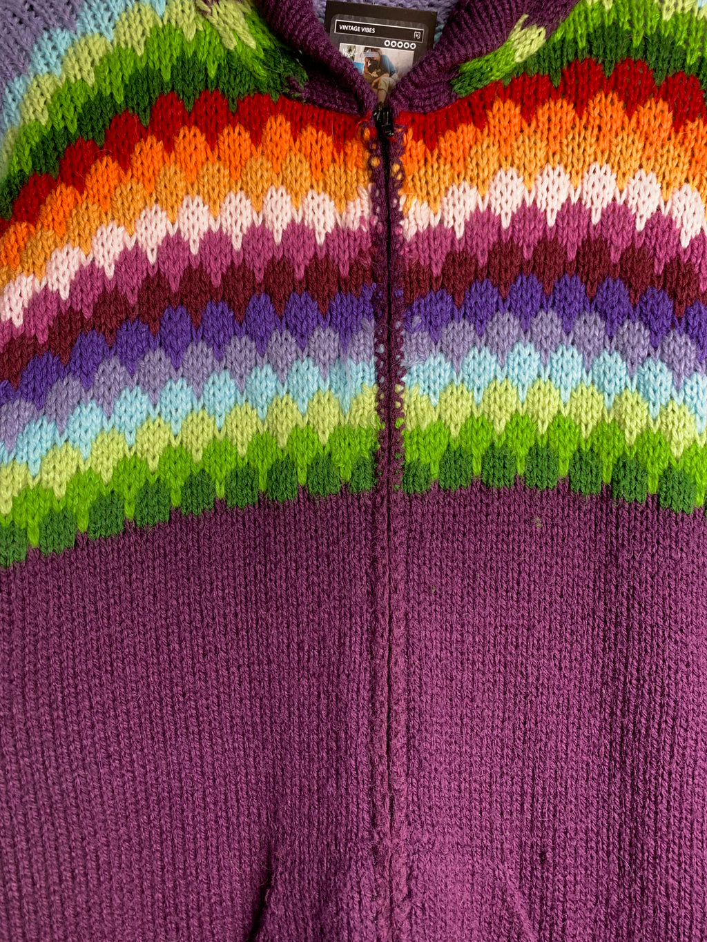 Y2K Rainbow Fair Isle Zip-Up Cardigan