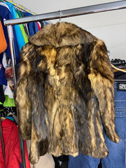 Brown Multicolor Short Wolf Fur Overcoat Jacket Women's S