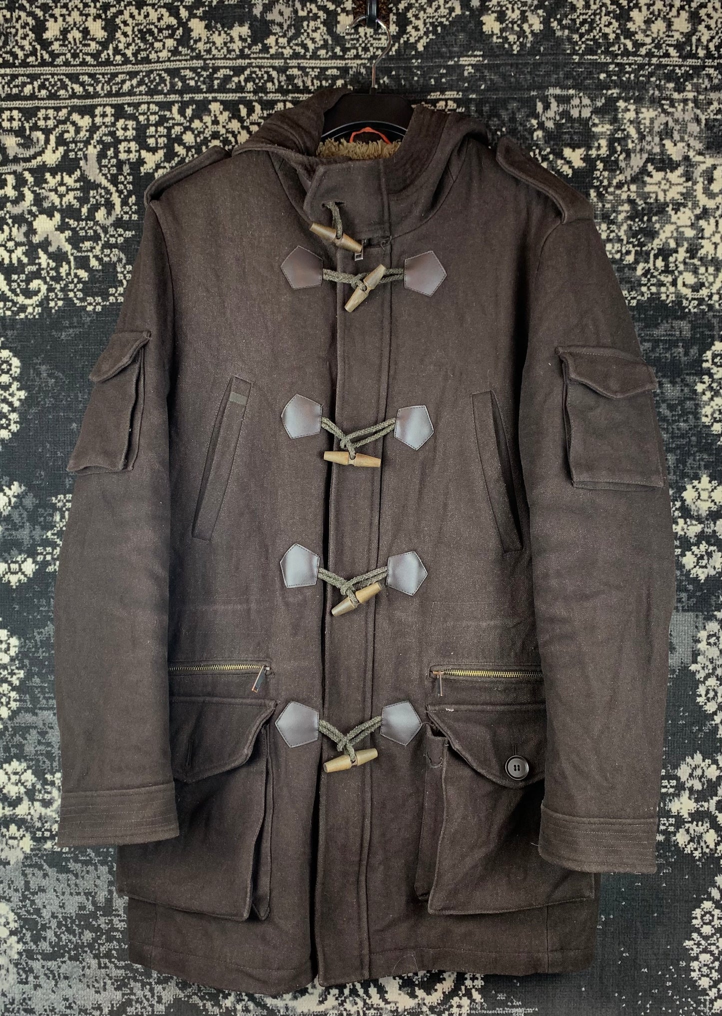 Mens Vintage KMC Wearable Duffle Coat Faux Fur Lined