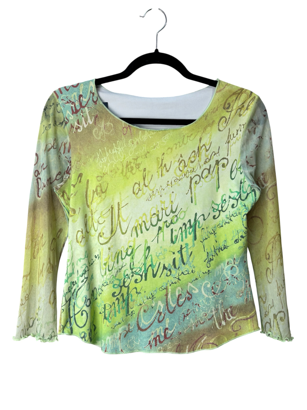Y2K Script Print Mesh Longsleeve Top