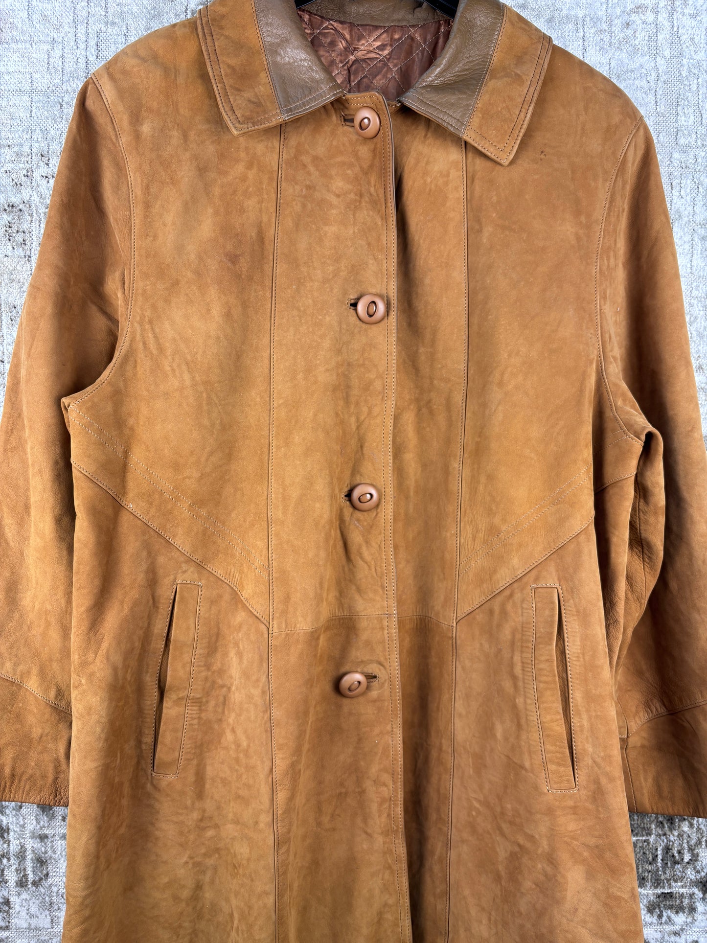Men's Vintage Caramel Brown Suede Leather Coat