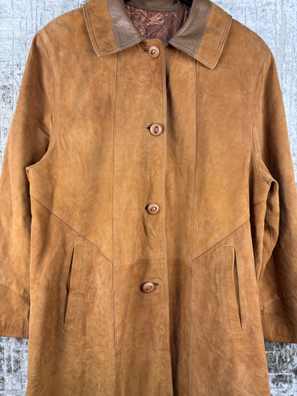 Men's Vintage Caramel Brown Suede Leather Coat