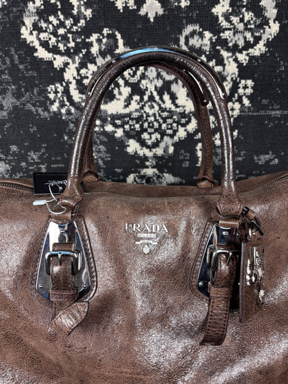 Y2K Vintage Prada Brown Leather Duffle Bag