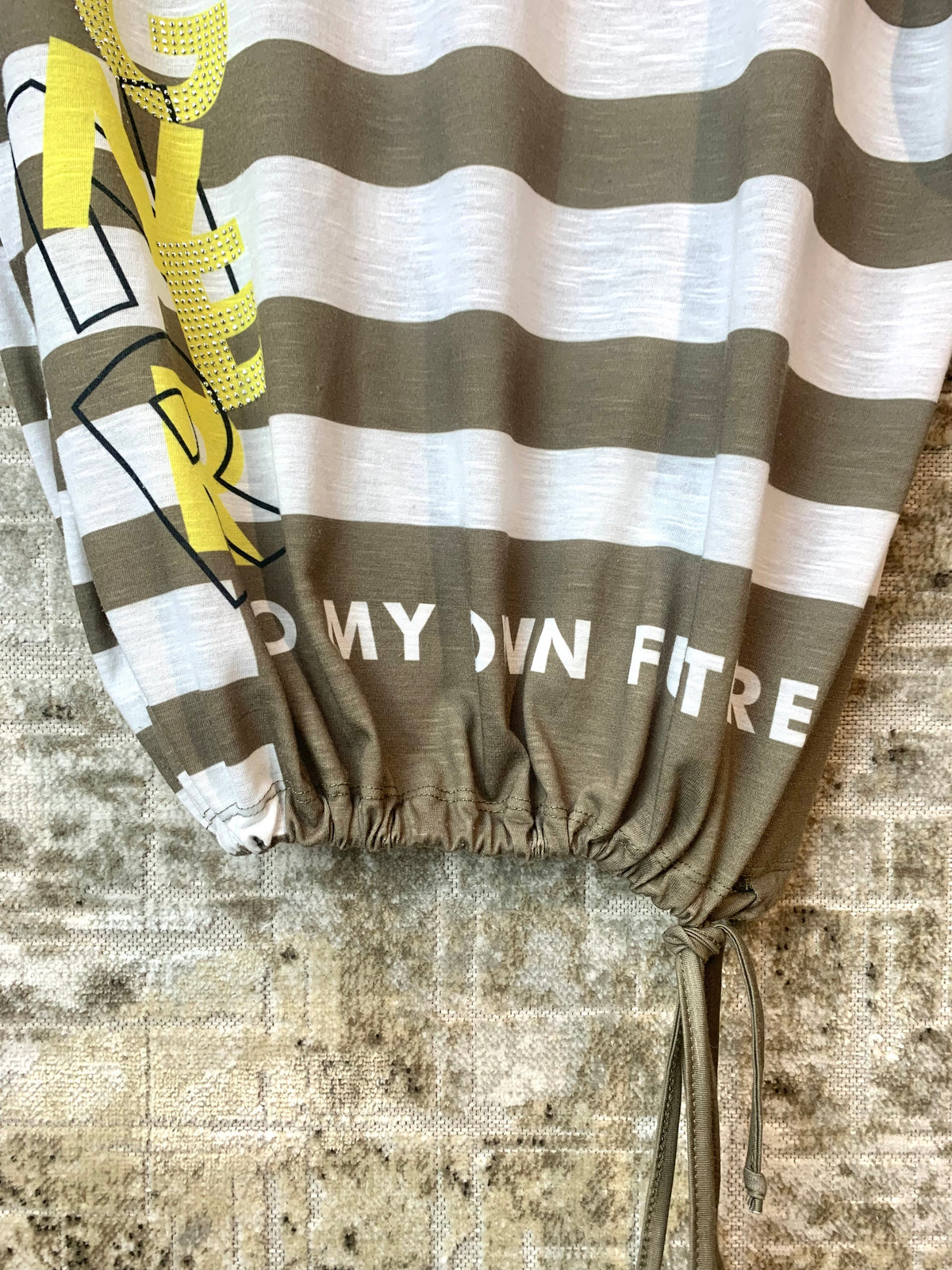 Liberty Woman Striped Slogan Top