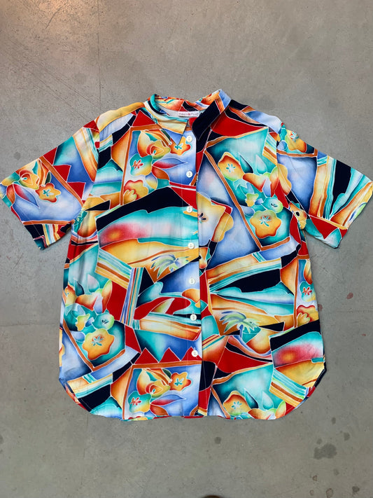 Vintage Men's Funky Multicolor Short Sleeve Button-Up Shirt