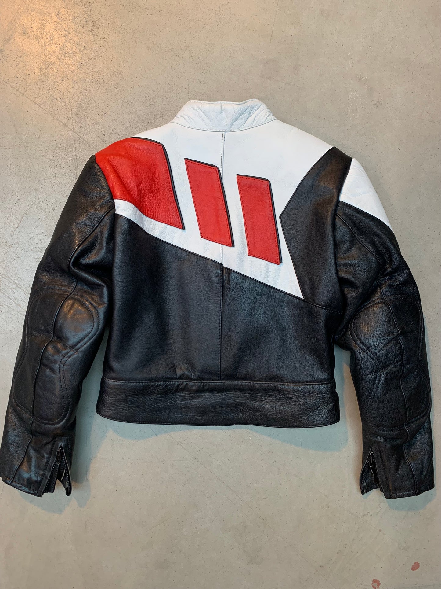 Men's Black, White &amp; Red Leather Racing Jacket