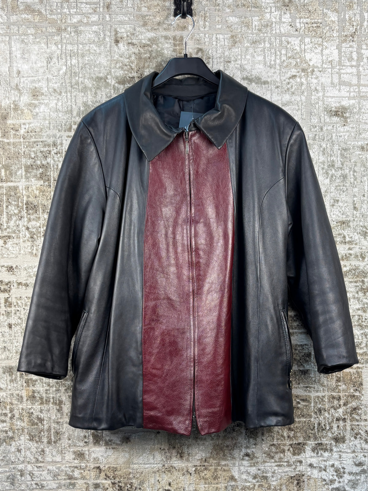 Women's Vintage Black Leather Jacket Red accent