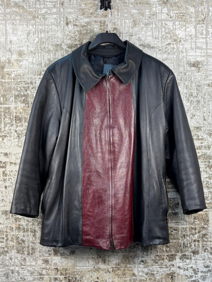 Women's Vintage Black Leather Jacket Red accent