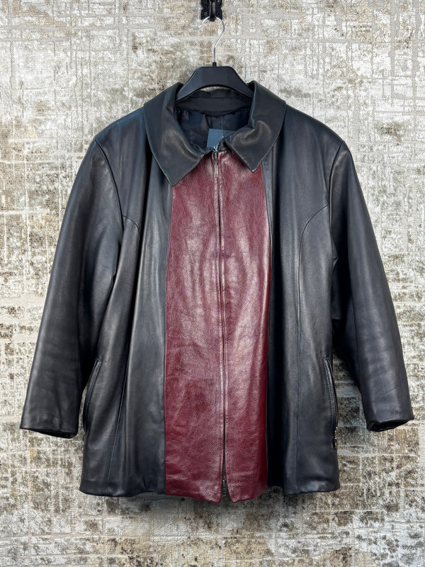 Women's Vintage Black Leather Jacket Red accent