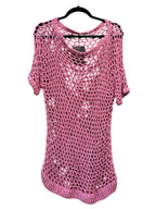 Y2K Pink Open-Knit Mesh Top