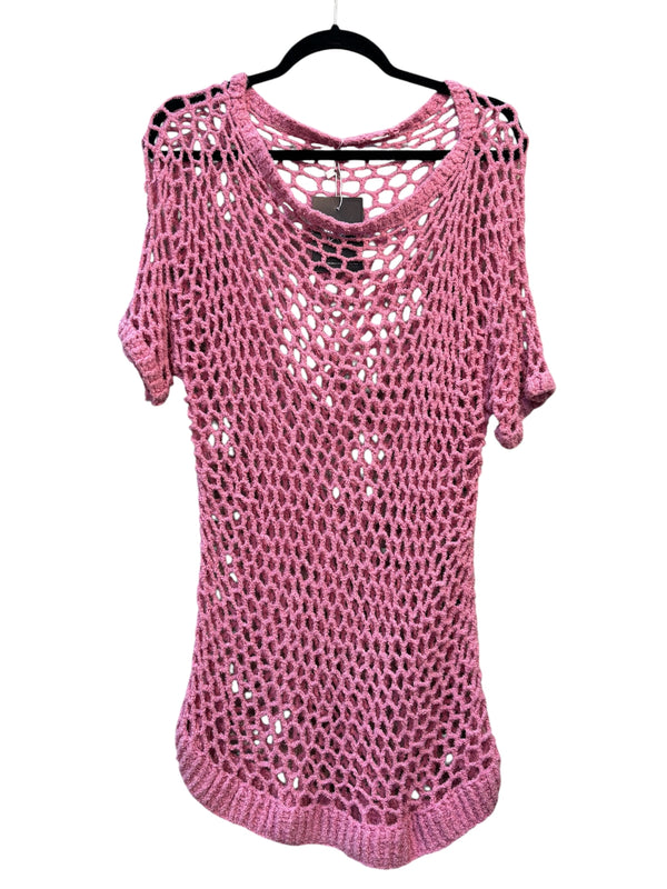 Y2K Pink Open-Knit Mesh Top