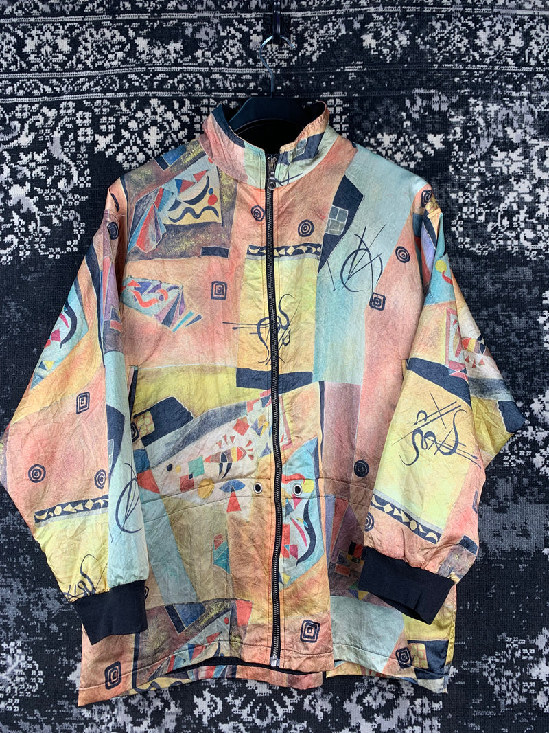 Vintage Abstract Print Windbreaker Jacket