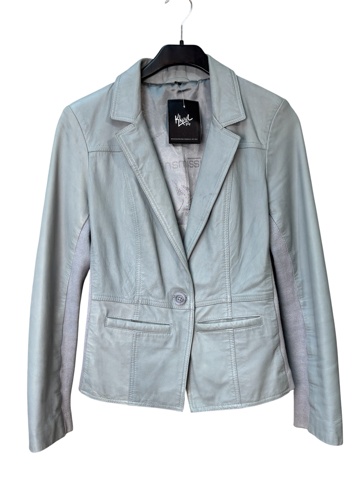 Pastel Blue Leather Blazer Jacket