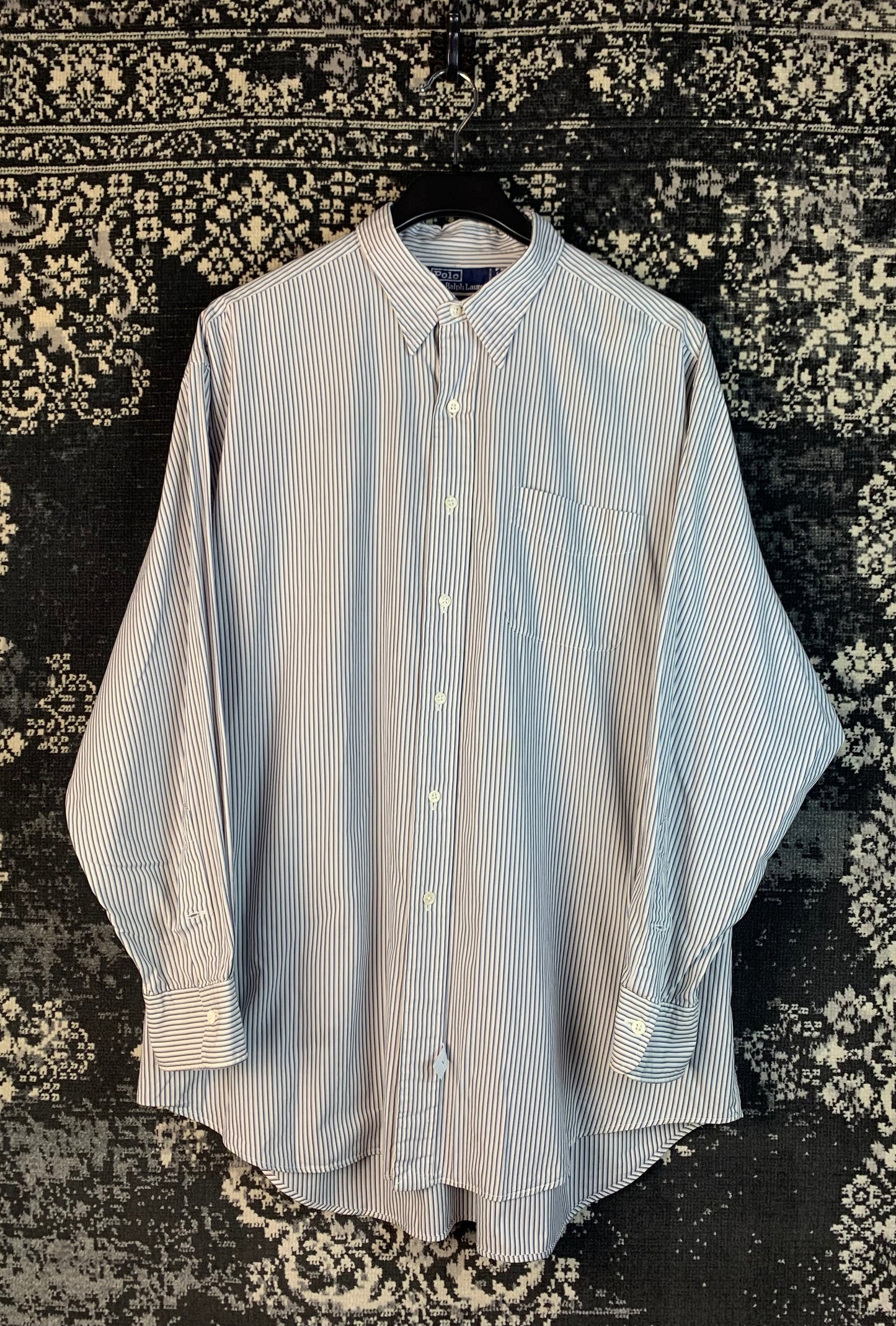 Men’s Vintage Polo Ralph Lauren Blue White Striped Button-Up Shirt