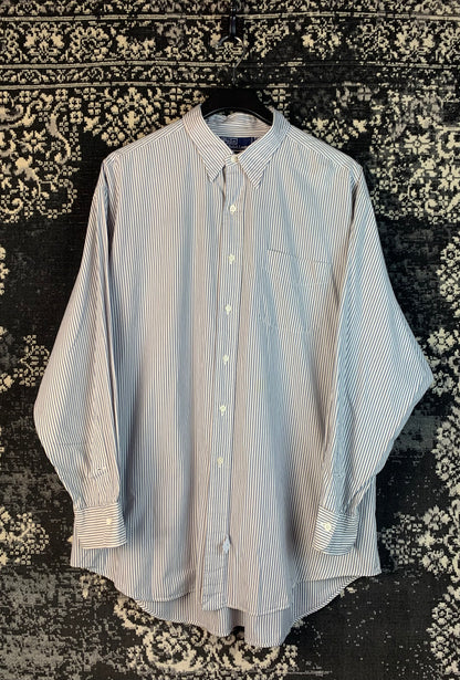 Men’s Vintage Polo Ralph Lauren Blue White Striped Button-Up Shirt
