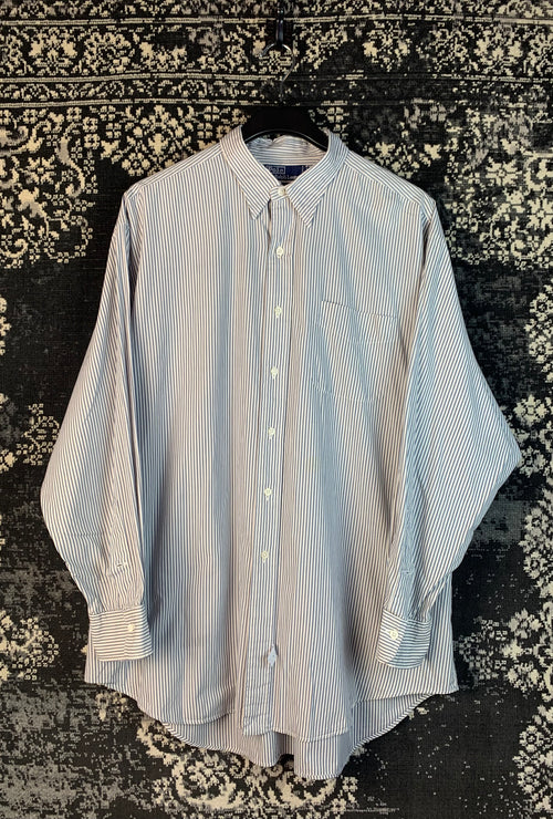 Men’s Vintage Polo Ralph Lauren Blue White Striped Button-Up Shirt