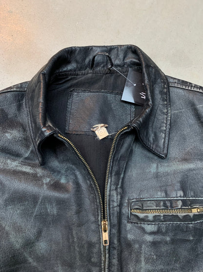 Vintage Wornout Black Gray Leather Jacket