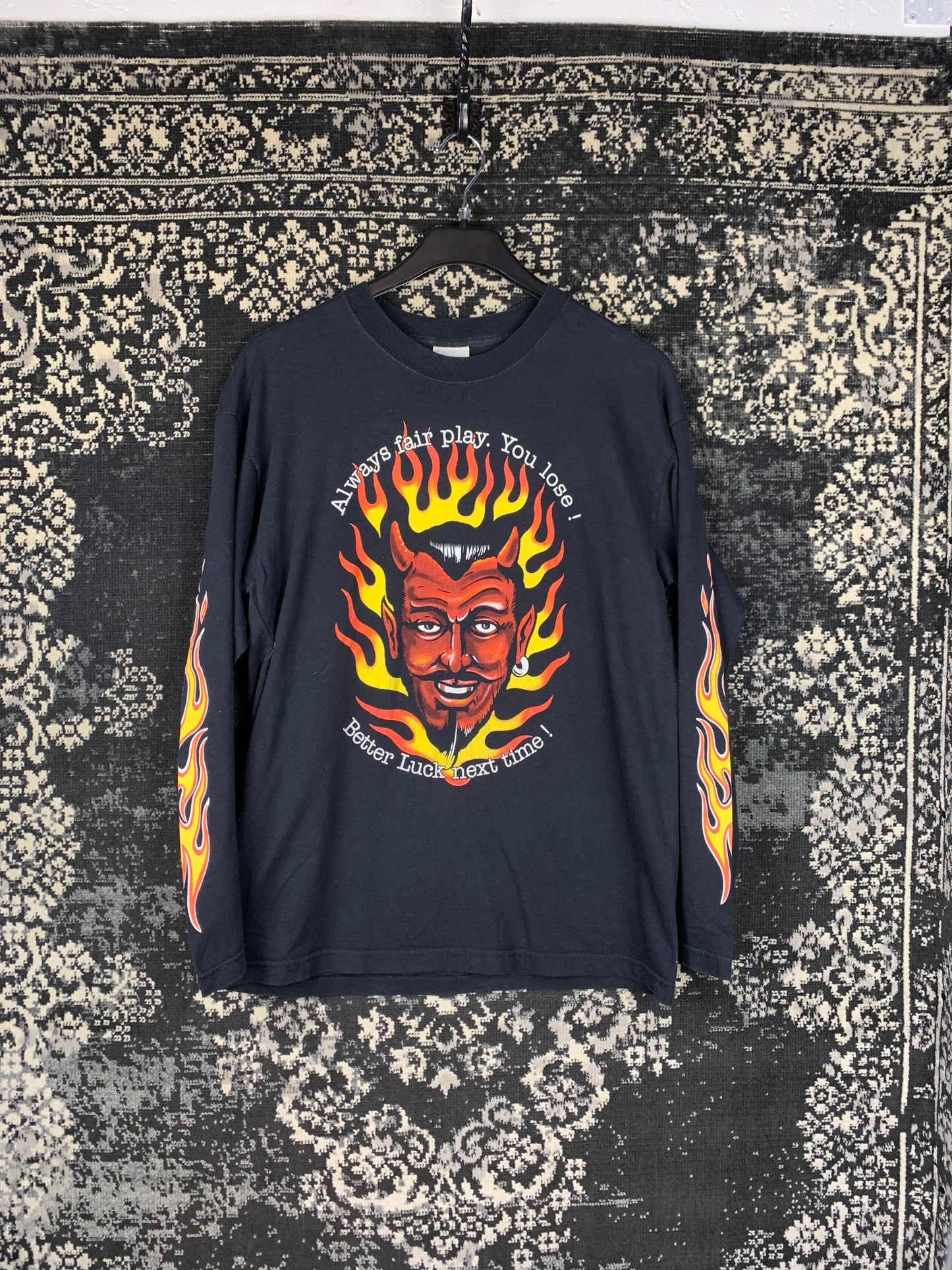 Men's Vintage Devil Print Graphic Black Longsleeve Shirt