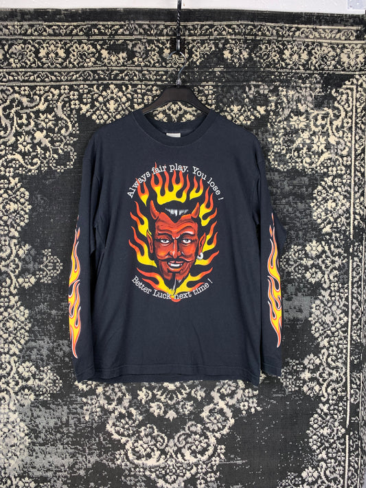 Men's Vintage Devil Print Graphic Black Longsleeve Shirt