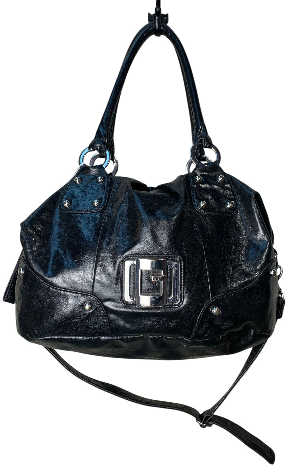 Guess Black Leather Slouchy Shoulder Bag