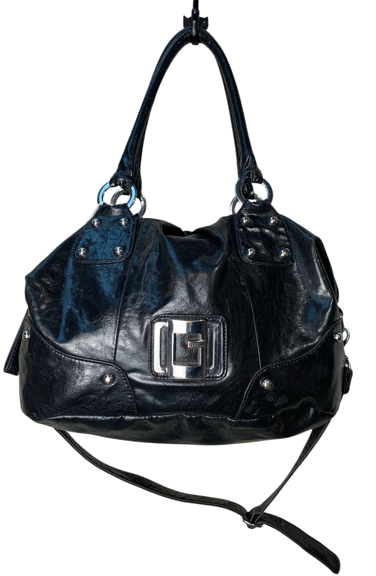 Guess Black Leather Slouchy Shoulder Bag