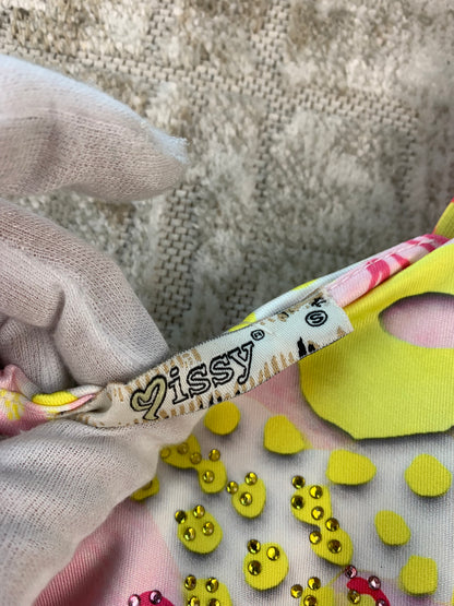 Missy Y2K Womens Pink Yellow Floral Graphic Midi Dress