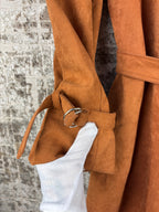 Women's Vintage Brown Long Belted Suede Coat