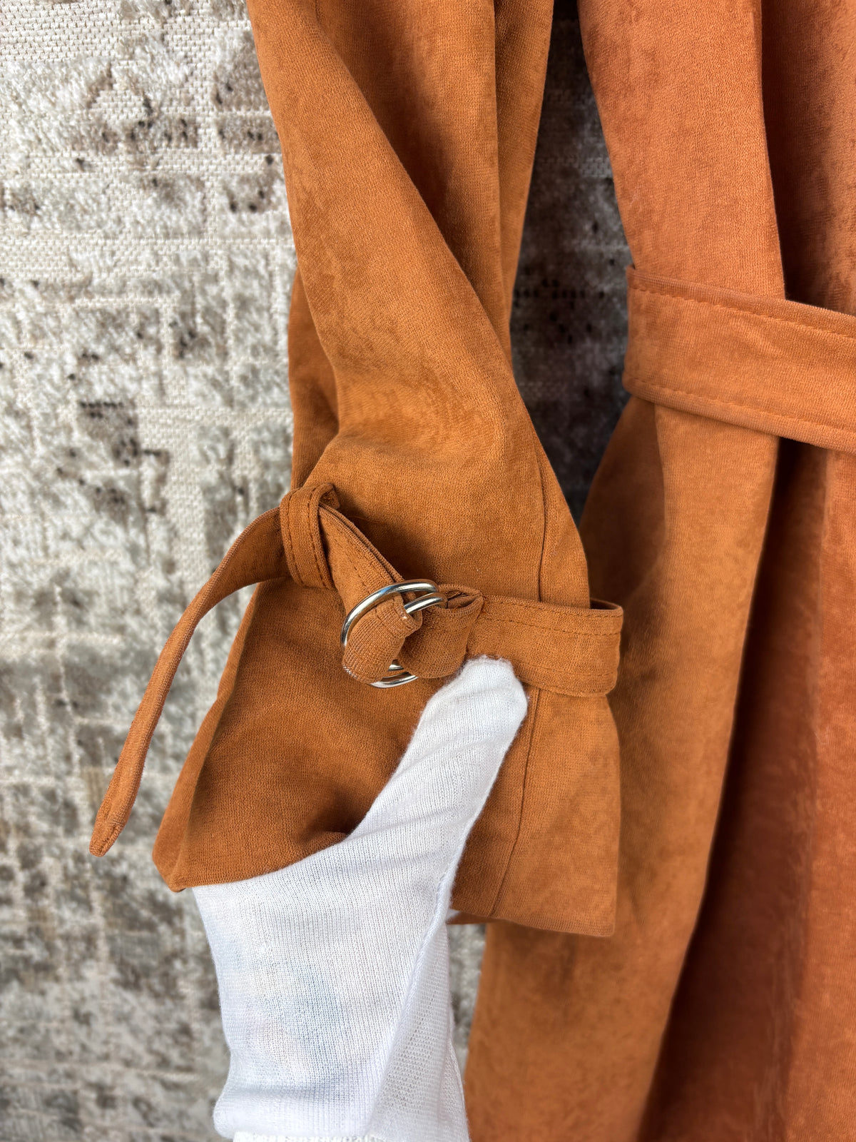 Women's Vintage Brown Long Belted Suede Coat