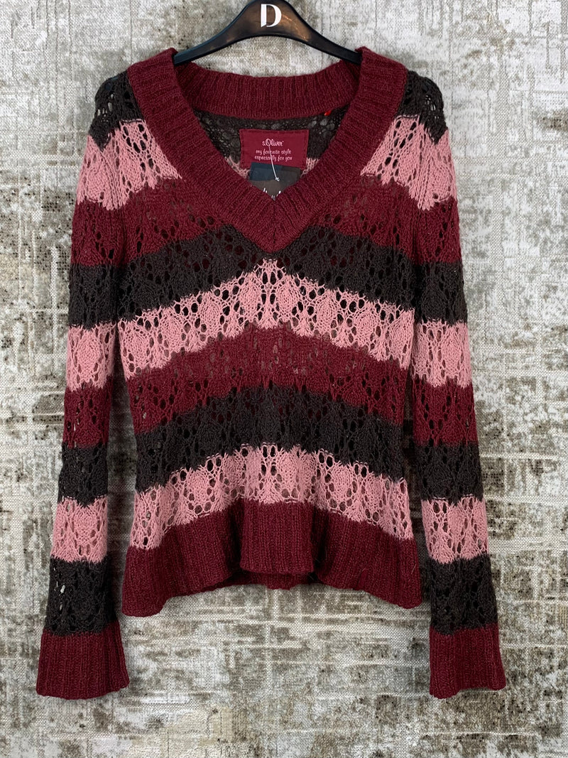 Womens Y2K Lace Knit Pink Burgundy Sweater