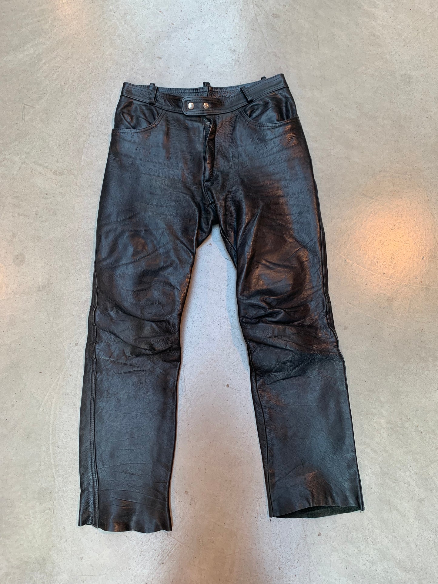 Vintage Black Genuine Leather Pants Men M