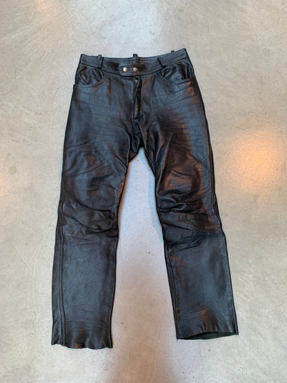 Vintage Black Genuine Leather Pants Men M