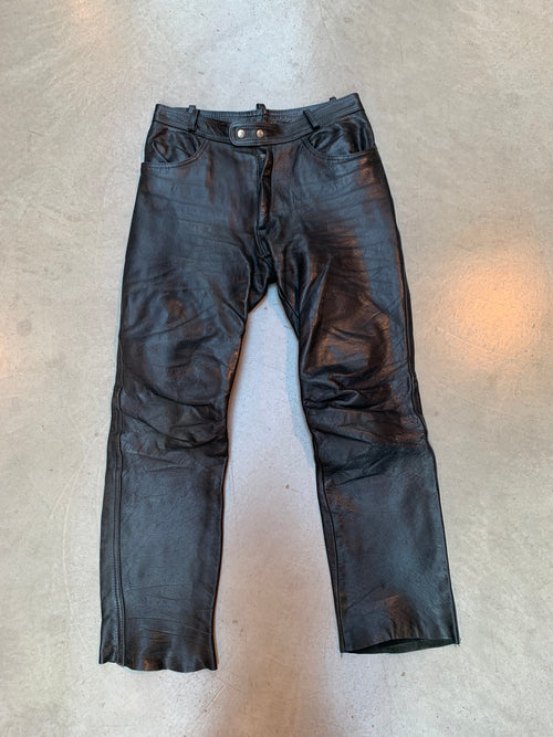 Vintage Black Genuine Leather Pants Men M