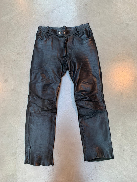 Vintage Black Genuine Leather Pants Men M