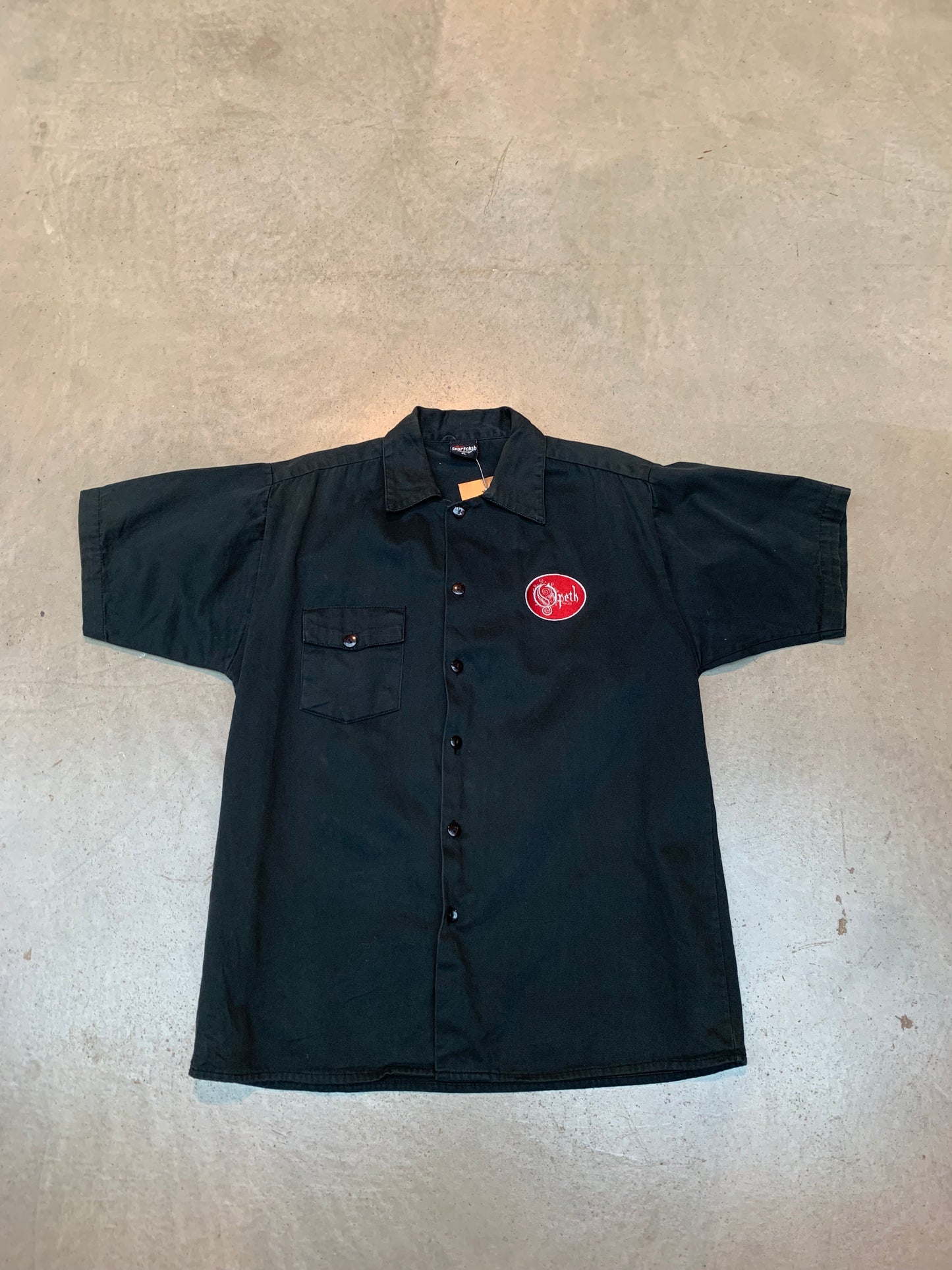 Opeth Black Work Shirt with Red Logo Patch