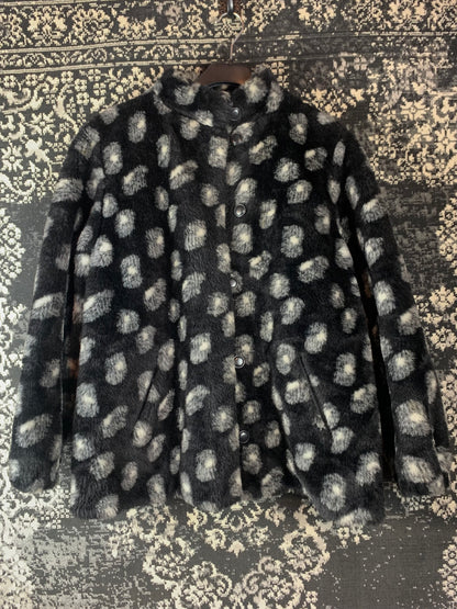 Women's Vintage Black & White Dotted Faux Fur Jacket