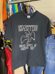 Vintage Led Zeppelin Short Sleeve Shirt Black Mens M Cotton Band