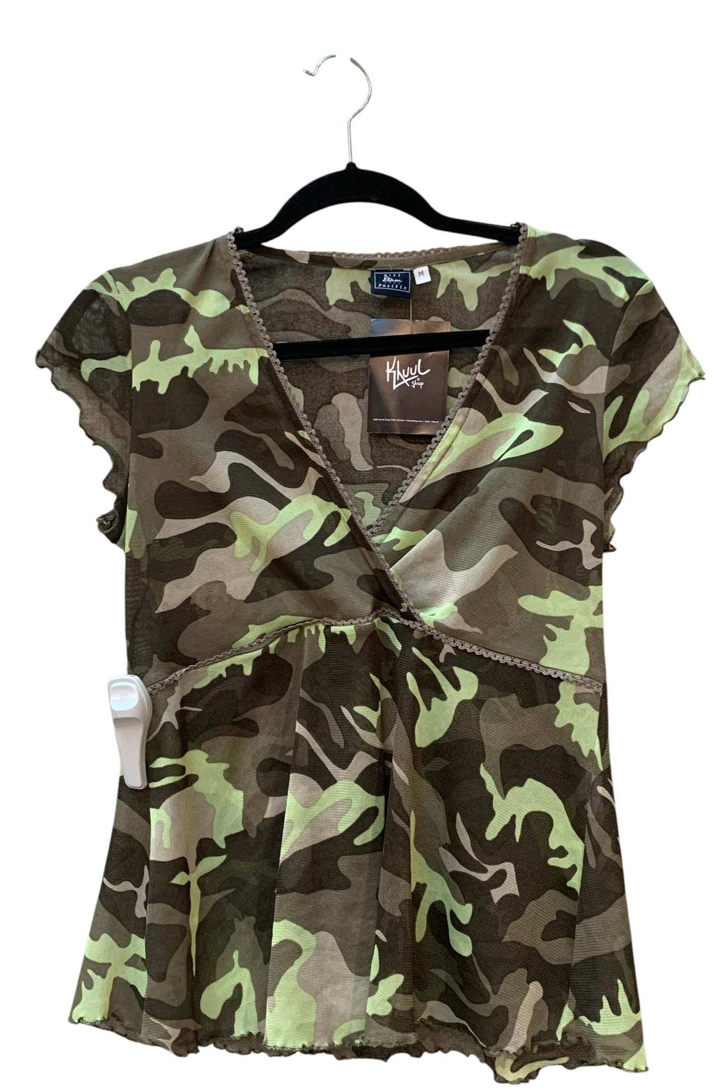 Miss Etam Positie Camo Mesh V-Neck Top