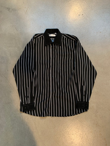 Vintage “ATTORE” Black White Striped Dress Shirt