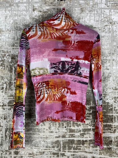 Womens Y2K Kenzo Pink Mesh Long Sleeve Top