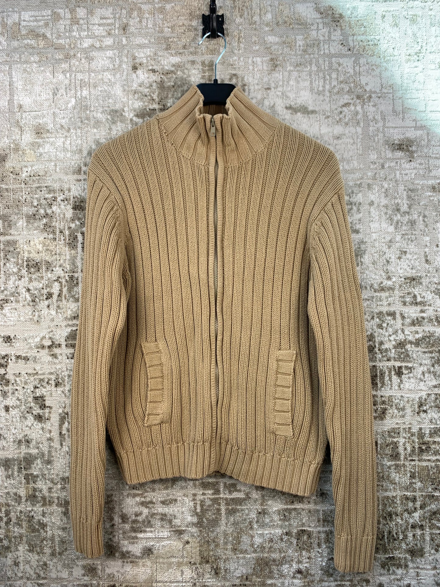 Men's Y2K Beige Knit Zip Sweater