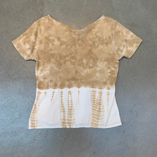 Brown White Tie Dye Cotton Fitted T Shirt
