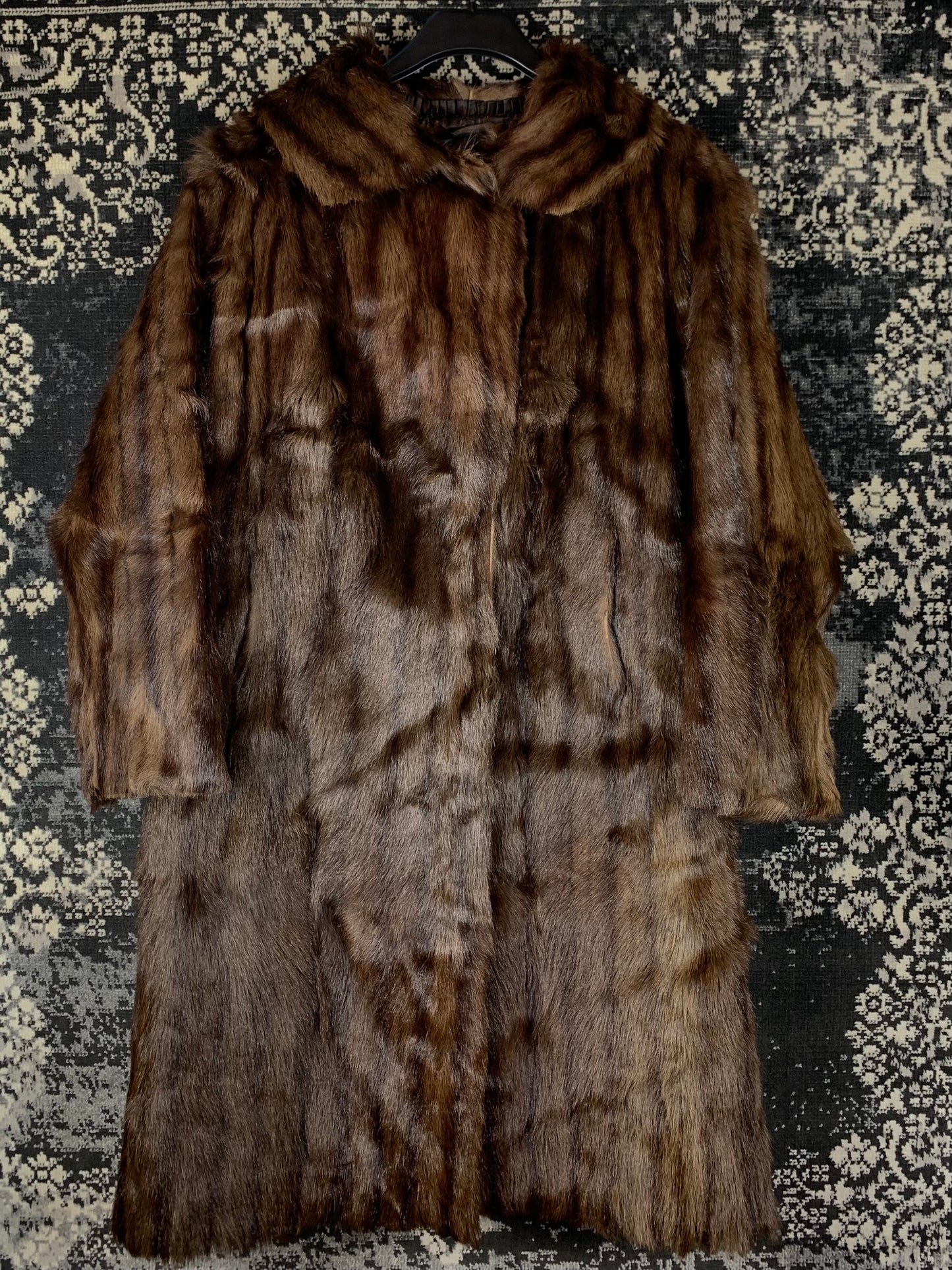 Women's Vintage Dark Brown Genuine Beaver Long Fur Coat