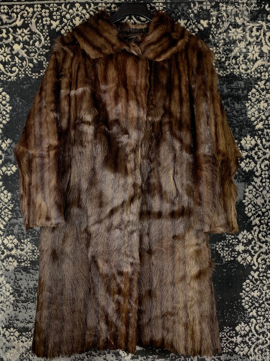 Women's Vintage Dark Brown Genuine Beaver Long Fur Coat