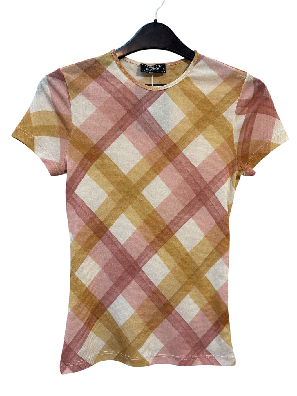 Kookai Y2K Plaid Mesh Tee