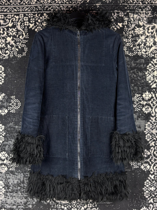 Women's Y2K Black Corduroy Zip-Up Coat