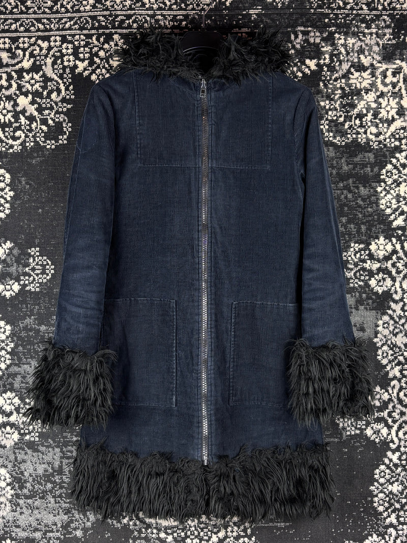 Women's Y2K Black Corduroy Zip-Up Coat