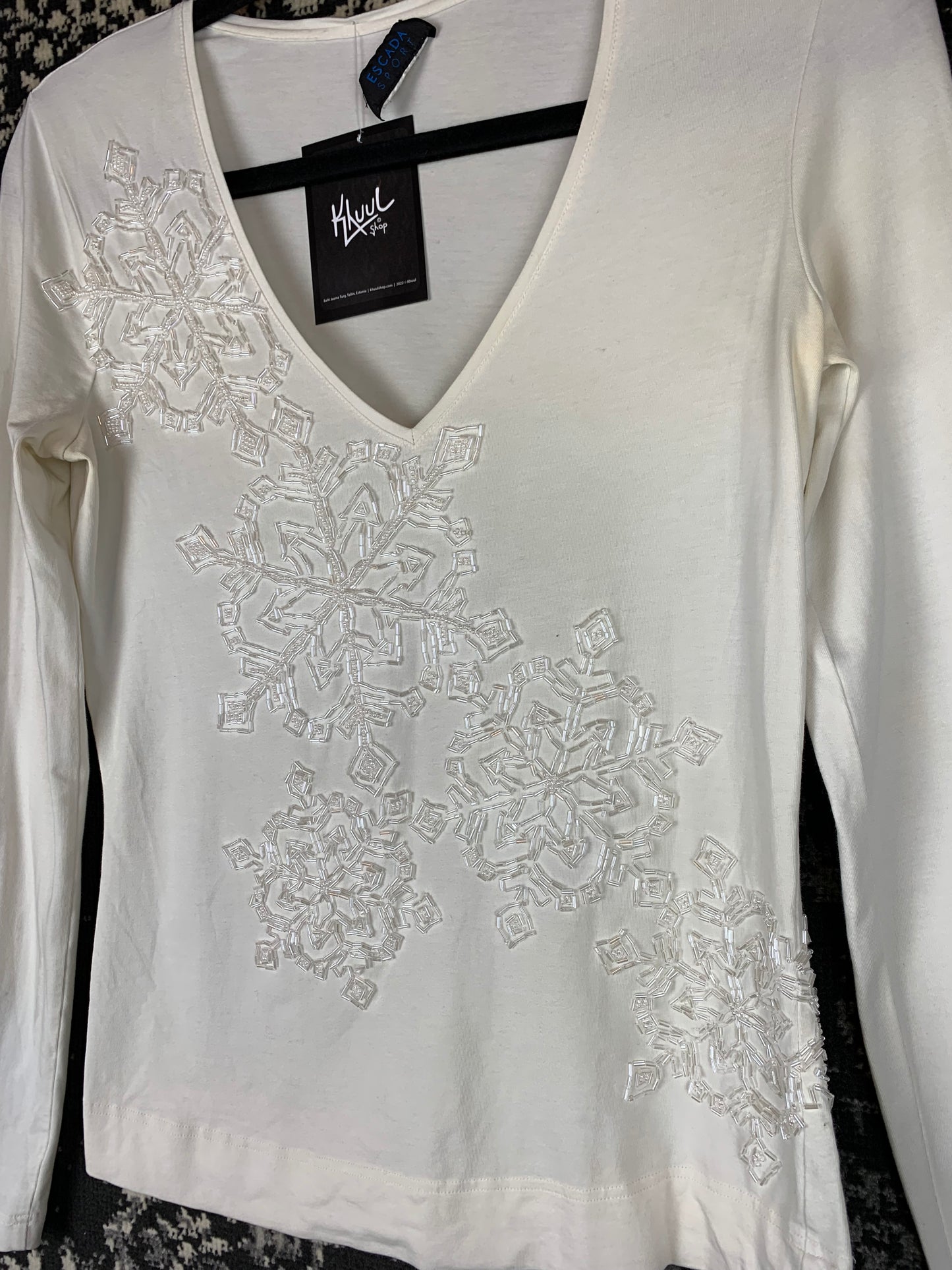 Women's Y2K White Beaded Long Sleeve Top